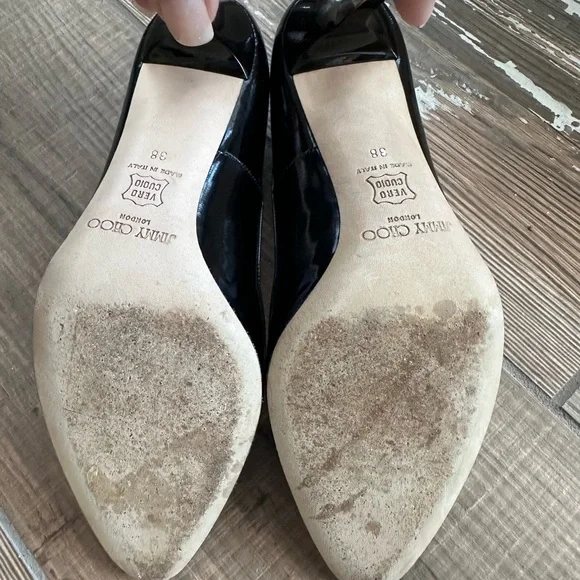 EUC JIMMY CHOO Black Patent Leather high heel pumps, size 38 7.5 Like New - Picture 7 of 10